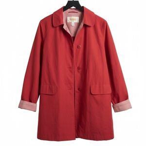 Talbots Red and White Checkered trench rain coat lightweight fall winter medium